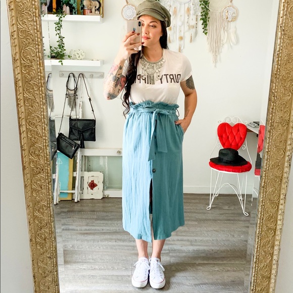 High Waist Paperbag Midi Skirt - Picture 6 of 6